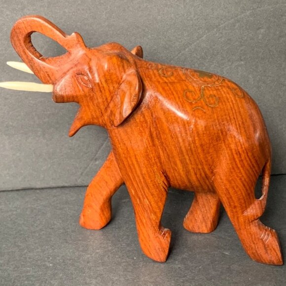 Other - Wonderful Hand Carved Wood Elephant Sculpture Figure - 6 1/4” x 8” x 2 3/4”